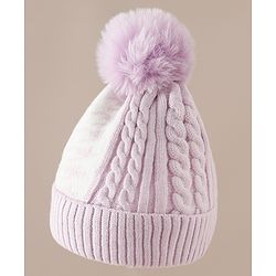 Babyhug Woollen Cap & Sets With Cable Knit Design in Purple - Diameter 18 cm