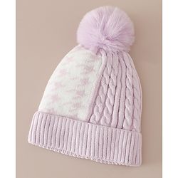 Babyhug Woollen Cap & Sets With Cable Knit Design in Purple - Diameter 18 cm