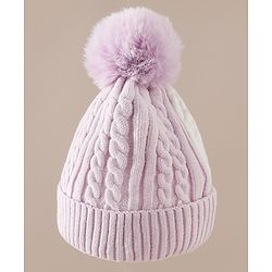 Babyhug Woollen Cap & Sets With Cable Knit Design in Purple - Diameter 18 cm