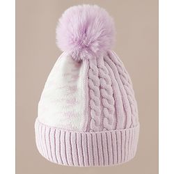Babyhug Woollen Cap & Sets With Cable Knit Design in Purple - Diameter 18 cm