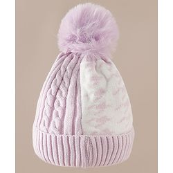 Babyhug Woollen Cap & Sets With Cable Knit Design in Purple - Diameter 18 cm