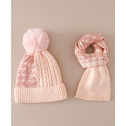 Babyhug Woollen Cap & Sets With Cable Knit Design in Purple - Diameter 18 cm