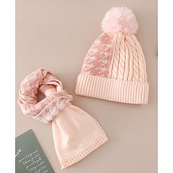 Babyhug Woollen Cap & Sets With Cable Knit Design in Purple - Diameter 18 cm