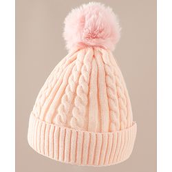 Babyhug Woollen Cap & Sets With Cable Knit Design in Purple - Diameter 18 cm