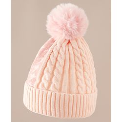 Babyhug Woollen Cap & Sets With Cable Knit Design in Purple - Diameter 18 cm