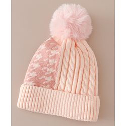Babyhug Woollen Cap & Sets With Cable Knit Design in Purple - Diameter 18 cm
