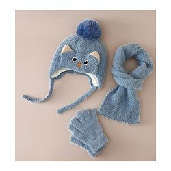 Babyhug Woollen Cap & Sets With Cat Detailing In Blue - Diameter 18 cm