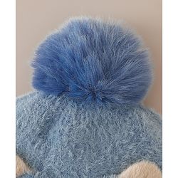 Babyhug Woollen Cap & Sets With Cat Detailing In Blue - Diameter 18 cm