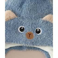 Babyhug Woollen Cap & Sets With Cat Detailing In Blue - Diameter 18 cm