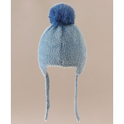 Babyhug Woollen Cap & Sets With Cat Detailing In Blue - Diameter 18 cm