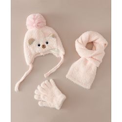 Babyhug Woollen Cap & Sets With Cat Detailing In Blue - Diameter 18 cm