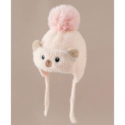 Babyhug Woollen Cap & Sets With Cat Detailing In Blue - Diameter 18 cm
