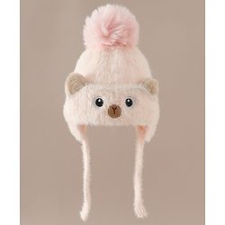 Babyhug Woollen Cap & Sets With Cat Detailing In Blue - Diameter 18 cm