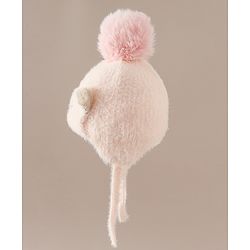 Babyhug Woollen Cap & Sets With Cat Detailing In Blue - Diameter 18 cm