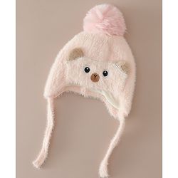Babyhug Woollen Cap & Sets With Cat Detailing In Blue - Diameter 18 cm