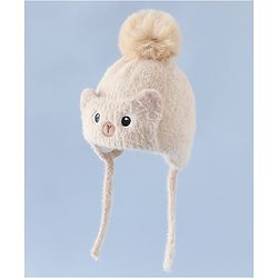 Babyhug Woollen Cap & Sets With Cat Detailing In Blue - Diameter 18 cm