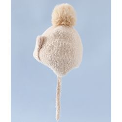 Babyhug Woollen Cap & Sets With Cat Detailing In Blue - Diameter 18 cm