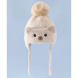 Babyhug Woollen Cap & Sets With Cat Detailing In Blue - Diameter 18 cm