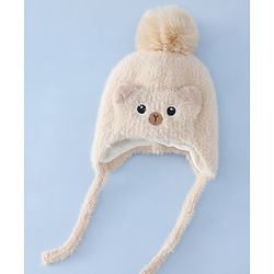 Babyhug Woollen Cap & Sets With Cat Detailing In Blue - Diameter 18 cm