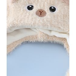 Babyhug Woollen Cap & Sets With Cat Detailing In Blue - Diameter 18 cm