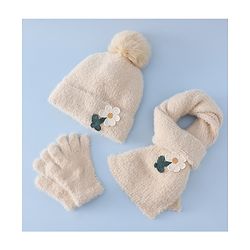 Babyhug Woollen Cap & Sets WIth Floral Applique in Khaki - Diameter 18 cm