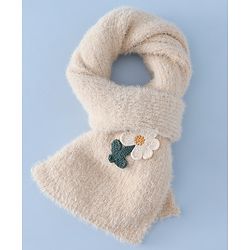 Babyhug Woollen Cap & Sets WIth Floral Applique in Khaki - Diameter 18 cm