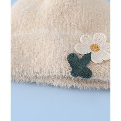 Babyhug Woollen Cap & Sets WIth Floral Applique in Khaki - Diameter 18 cm