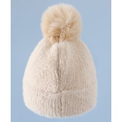 Babyhug Woollen Cap & Sets WIth Floral Applique in Khaki - Diameter 18 cm