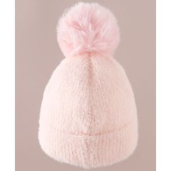 Babyhug Woollen Cap & Sets WIth Floral Applique in Khaki - Diameter 18 cm