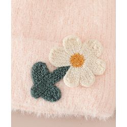 Babyhug Woollen Cap & Sets WIth Floral Applique in Khaki - Diameter 18 cm