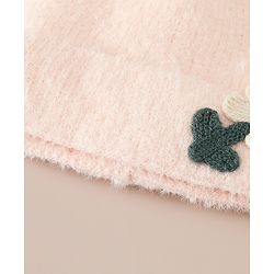 Babyhug Woollen Cap & Sets WIth Floral Applique in Khaki - Diameter 18 cm