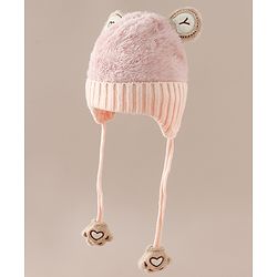 Babyhug Woollen Cap & Sets With Paw detailing in Pink - Diameter 19.5 cm