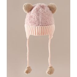 Babyhug Woollen Cap & Sets With Paw detailing in Pink - Diameter 19.5 cm