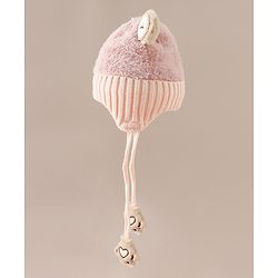 Babyhug Woollen Cap & Sets With Paw detailing in Pink - Diameter 19.5 cm