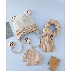Babyhug Woollen Cap & Sets With Paw detailing in Pink - Diameter 19.5 cm
