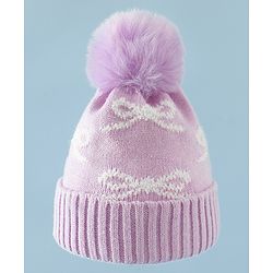 Babyhug Woollen Cap with Bow Print - Purple