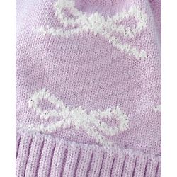 Babyhug Woollen Cap with Bow Print - Purple