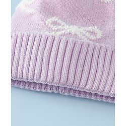 Babyhug Woollen Cap with Bow Print - Purple
