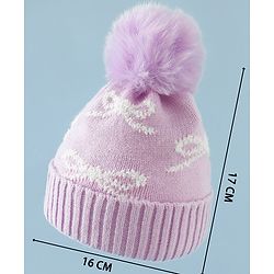 Babyhug Woollen Cap with Bow Print - Purple