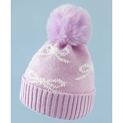Babyhug Woollen Cap with Bow Print - Purple