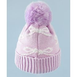 Babyhug Woollen Cap with Bow Print - Purple
