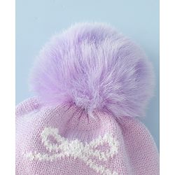 Babyhug Woollen Cap with Bow Print - Purple
