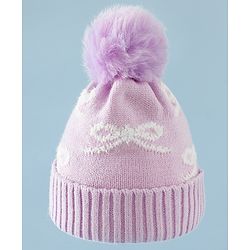Babyhug Woollen Cap with Bow Print - Purple