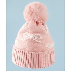 Babyhug Woollen Cap with Bow Print - Purple