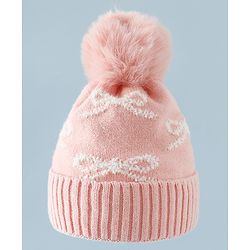 Babyhug Woollen Cap with Bow Print - Purple