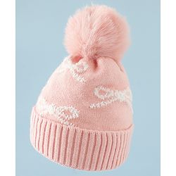 Babyhug Woollen Cap with Bow Print - Purple