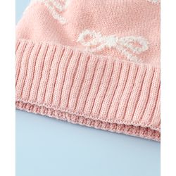 Babyhug Woollen Cap with Bow Print - Purple