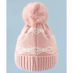 Babyhug Woollen Cap with Bow Print - Purple