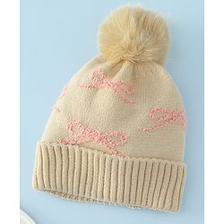 Babyhug Woollen Cap with Bow Print - Purple