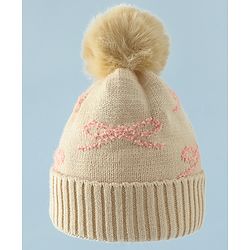 Babyhug Woollen Cap with Bow Print - Purple